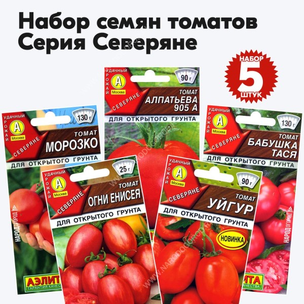 Семена томатов для открытого грунта и теплиц Северяне, комплект 5 пакетиков