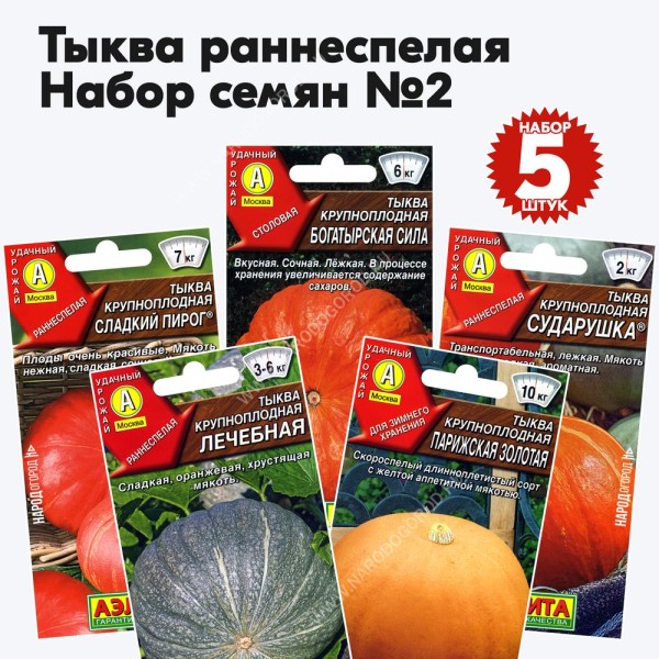 Семена тыквы раннеспелой - набор №2, комплект 5 пакетиков