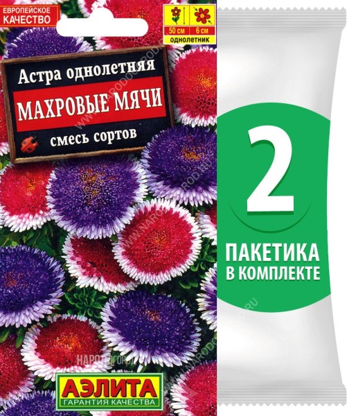 Семена Астра помпонная махровая Махровые Мячи смесь сортов, 2 пакетика по 0,1г
