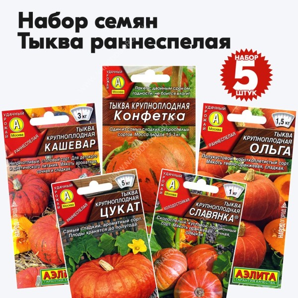 Семена тыквы раннеспелой - набор №3, комплект 5 пакетиков