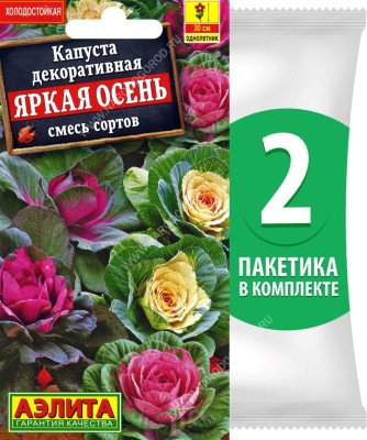 Семена Капуста декоративная Яркая Осень смесь сортов, 2 пакетика по 0,1г/30шт