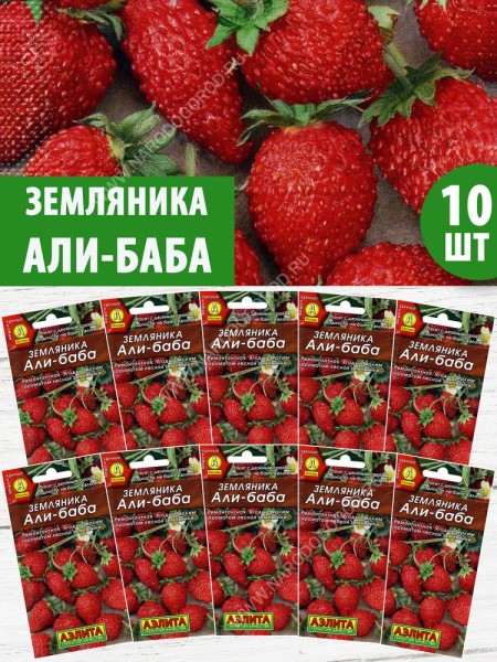 Семена Земляника ремонтантная альпийская Али-Баба, 10 пакетиков по 0,04г/100шт