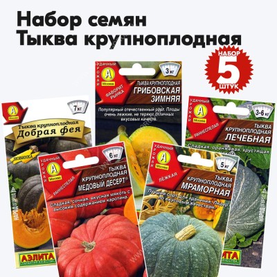 Семена тыквы для посадки крупноплодные сорта, комплект 5 пакетиков