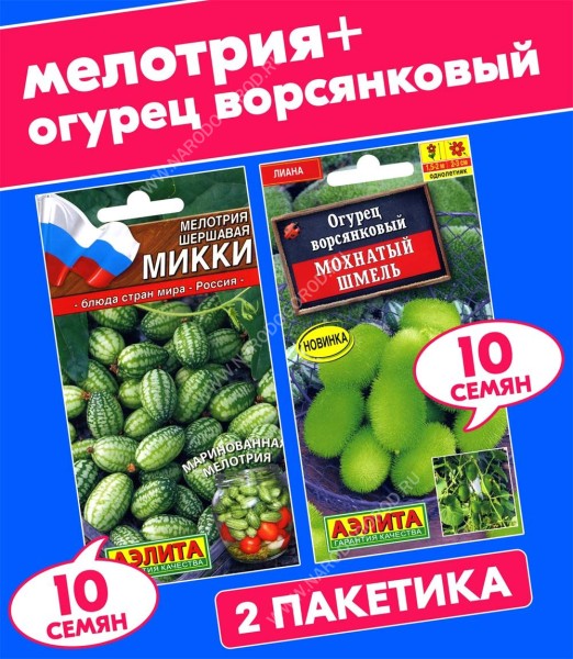 Семена Мелотрия шершавая Микки + Огурец ворсянковый Мохнатый Шмель, 2 пакетика