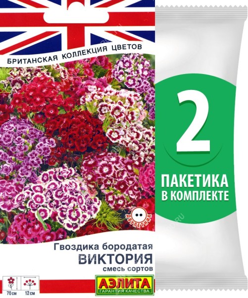Семена Гвоздика бородатая Виктория смесь сортов, 2 пакетика по 0,1г