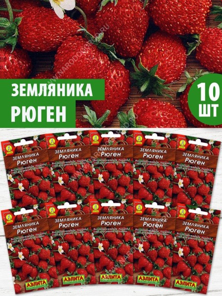 Семена Земляника Рюген, 10 пакетиков по 0,04г/100шт