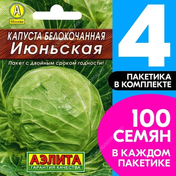 Семена Капуста белокочанная ультраскороспелая Июньская, 4 пакетика по 0,5г/100шт