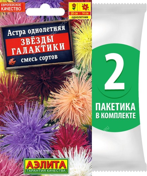 Семена Астра игольчатая Звезды Галактики смесь сортов, 2 пакетика по 0,2г