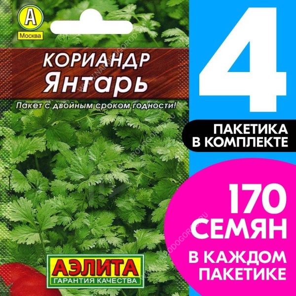 Семена Кориандр Янтарь, 4 пакетика по 3г/170шт в каждом