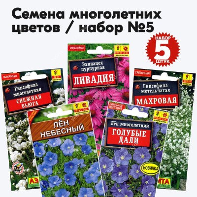 Семена многолетних цветов набор (лен, гипсофила, эхинацея) растения высотой 50-100см - 5 пакетиков