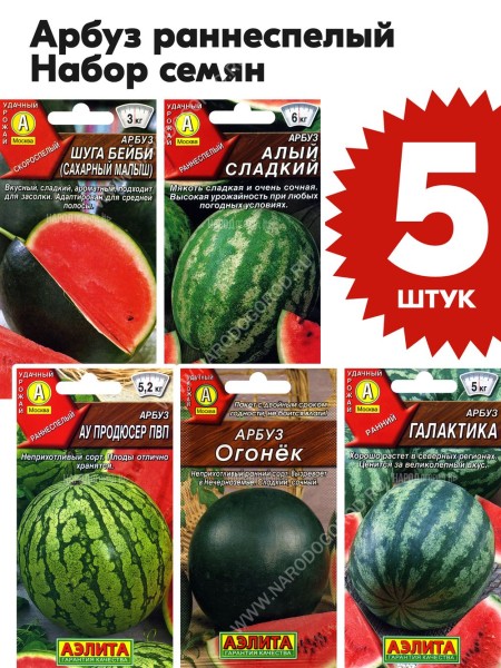 Семена Арбуз раннеспелый для посадки набор 5 пакетиков