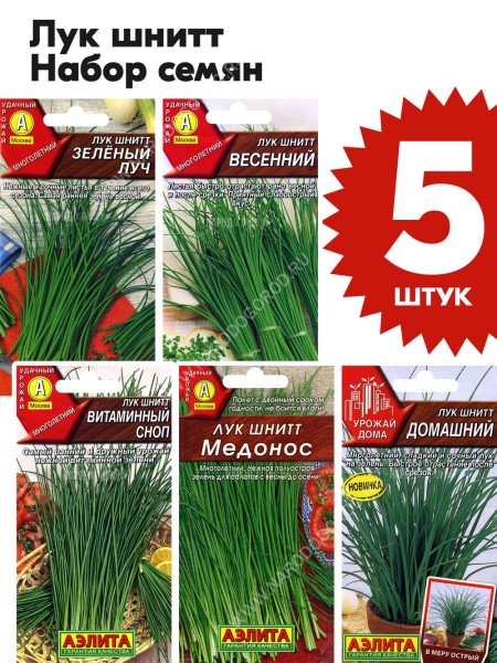 Семена Лук шнитт для посадки набор 5 пакетиков