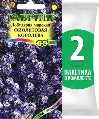 Семена Лобулярия морская Фиолетовая Королева, 2 пакетика по 0,05г/150шт