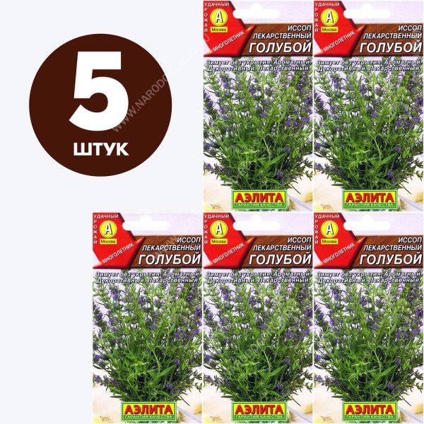 Семена Иссоп лекарственный для посадки Голубой, 5 пакетиков по 0,1г/90шт
