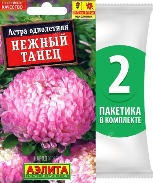 Семена Астра пионовидная махровая Нежный Танец, 2 пакетика по 0,2г