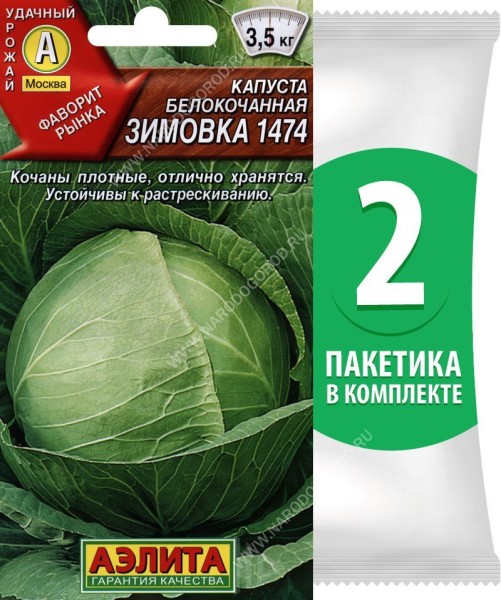 Семена Капуста белокочанная позднеспелая Зимовка 1474, 2 пакетика по 0,5г/125шт