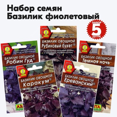 Семена базилика фиолетового для посадки дома на балконе в комнате, комплект 5 пакетиков