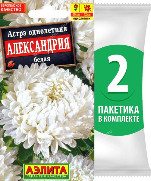 Семена Астра махровая Александрия Белая, 2 пакетика по 0,1г
