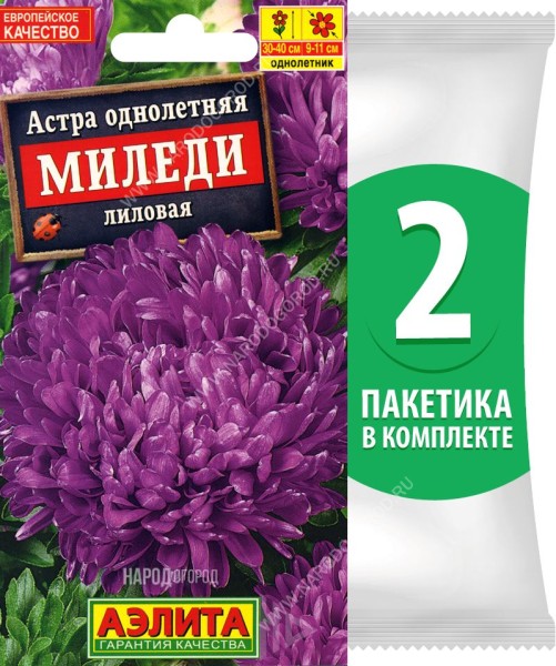 Семена Астра пионовидная махровая Миледи Лиловая, 2 пакетика по 0,2г