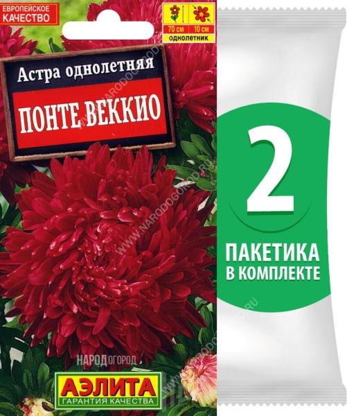 Семена Астра пионовидная махровая Понте Веккио, 2 пакетика по 0,2г