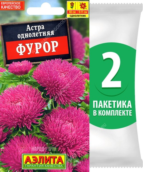 Семена Астра шаровидно-игольчатая махровая Фурор, 2 пакетика по 0,2г